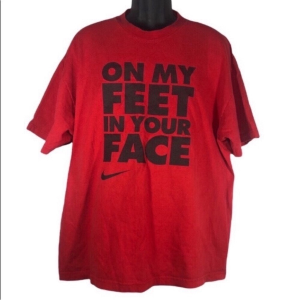 NIKE Loose fit tee T Shirt MENS size X Large Red & Black ON MY FEET IN YOUR FACE